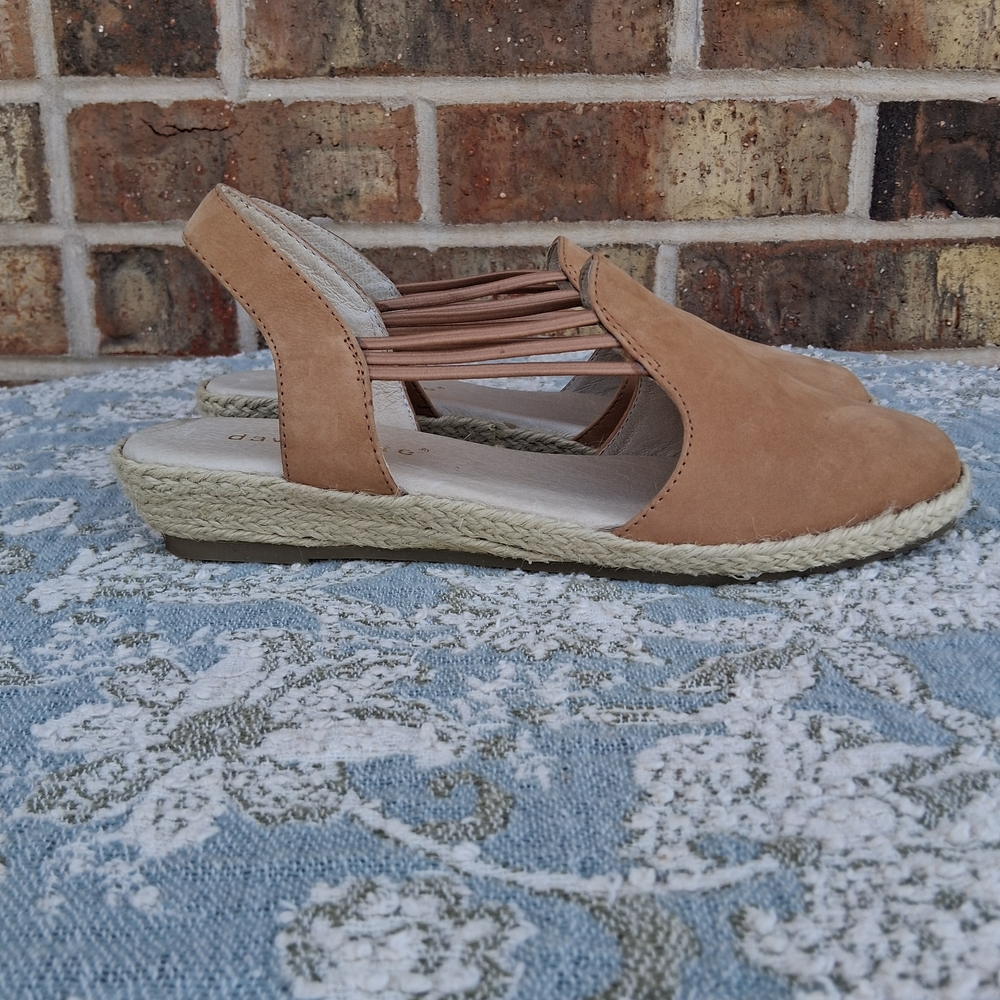 David Tate "NELLY" Tan Leather Espadrille Slingback Wedge Sandals Shoes Sz.6 - Picture 6 of 16